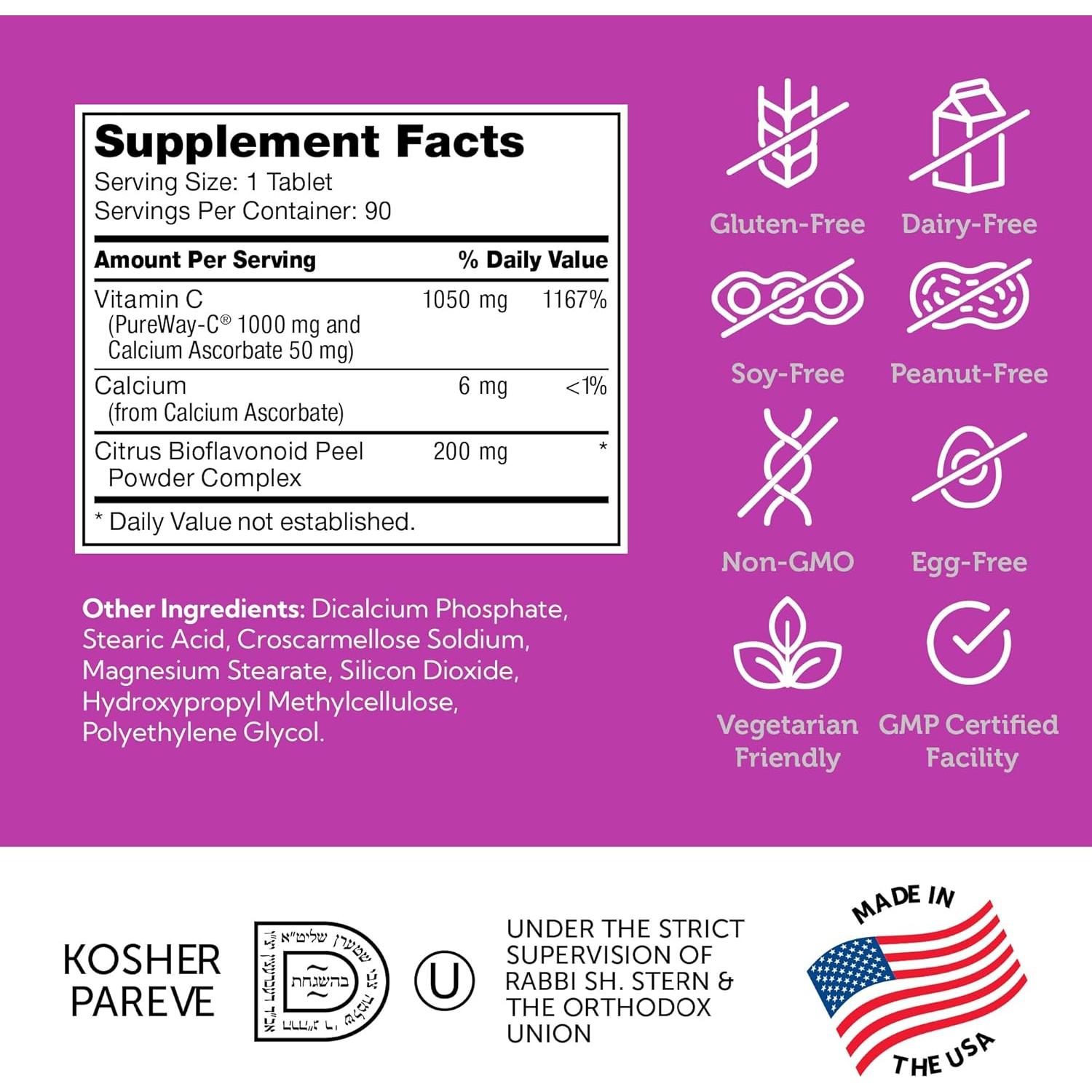 Tabletas de Vitamina C Zahler 1000mg con Bioflavonoides - 90 Unidades