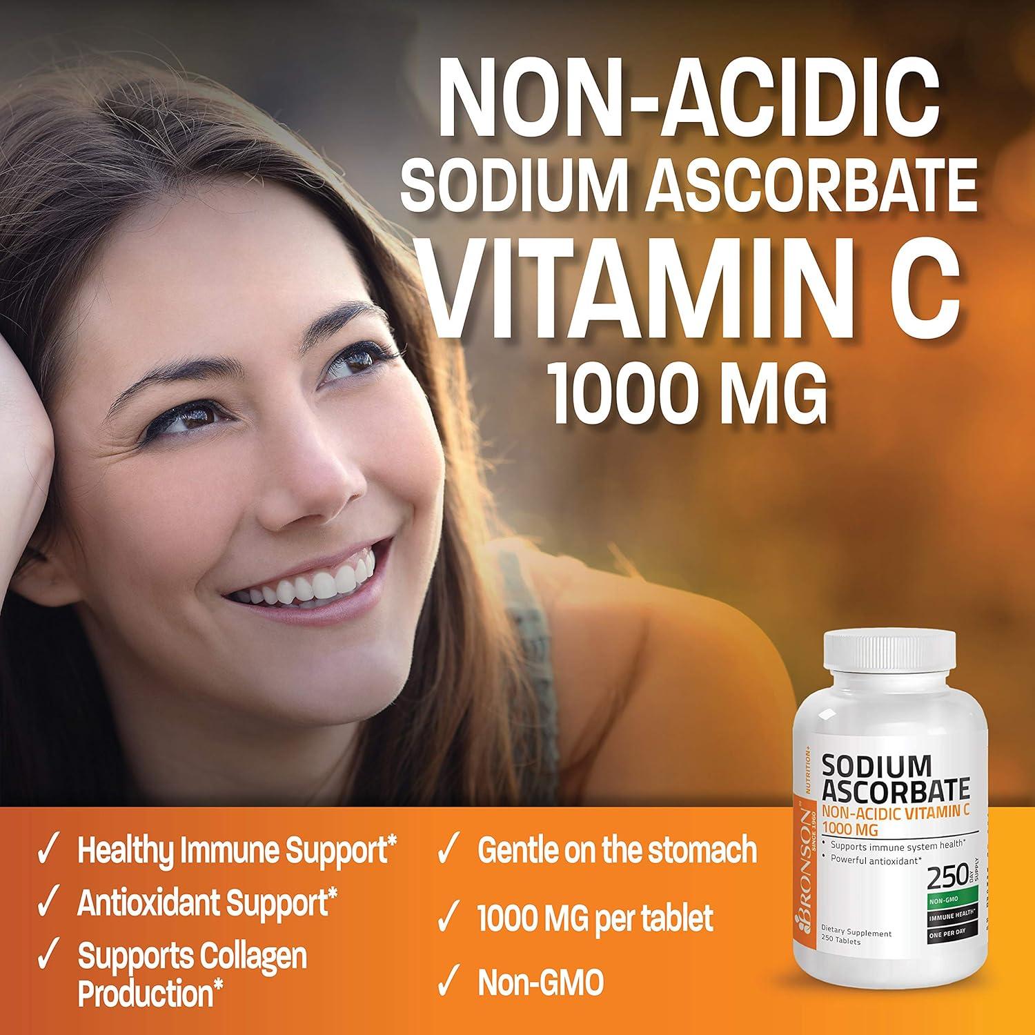 Tabletas de Ascorbato de Sodio Bronson Vitamina C 1000 mg 250 Unidades