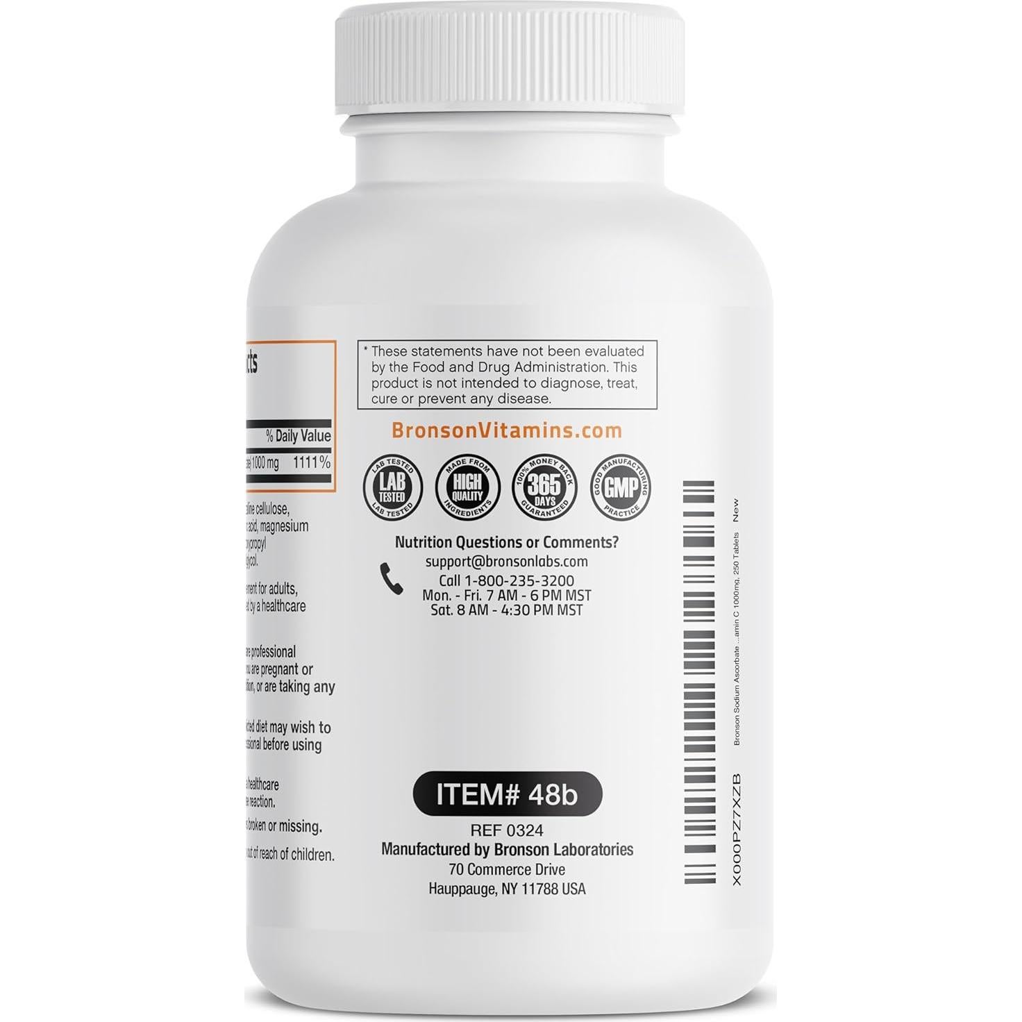 Tabletas de Ascorbato de Sodio Bronson Vitamina C 1000 mg 250 Unidades