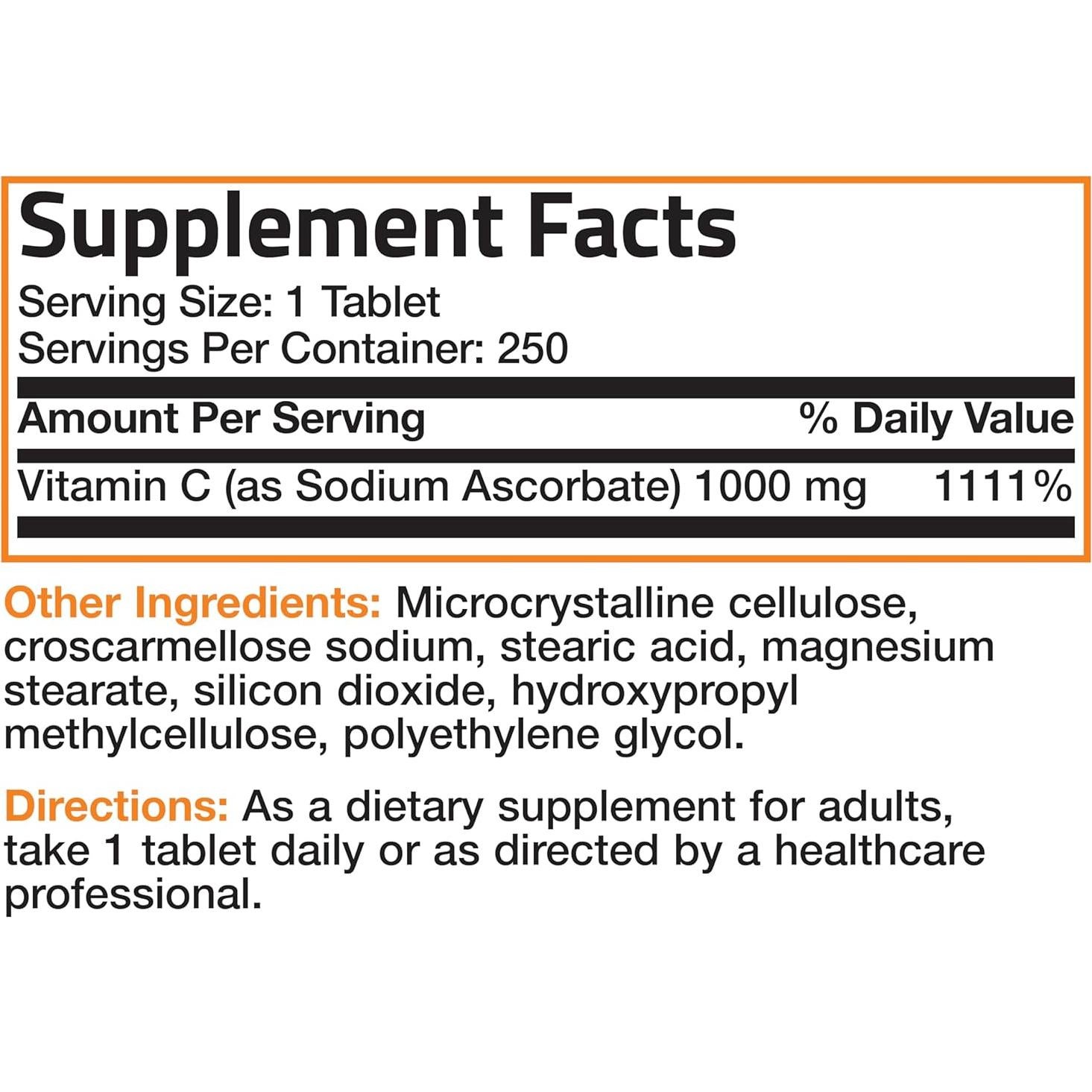 Tabletas de Ascorbato de Sodio Bronson Vitamina C 1000 mg 250 Unidades