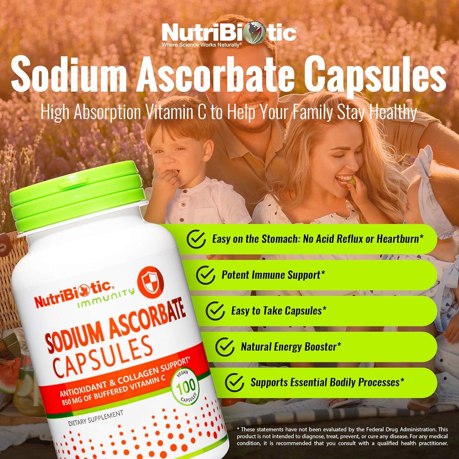Cápsulas de Vitamina C Ascorbato Sódico NutriBiotic 100 Ct