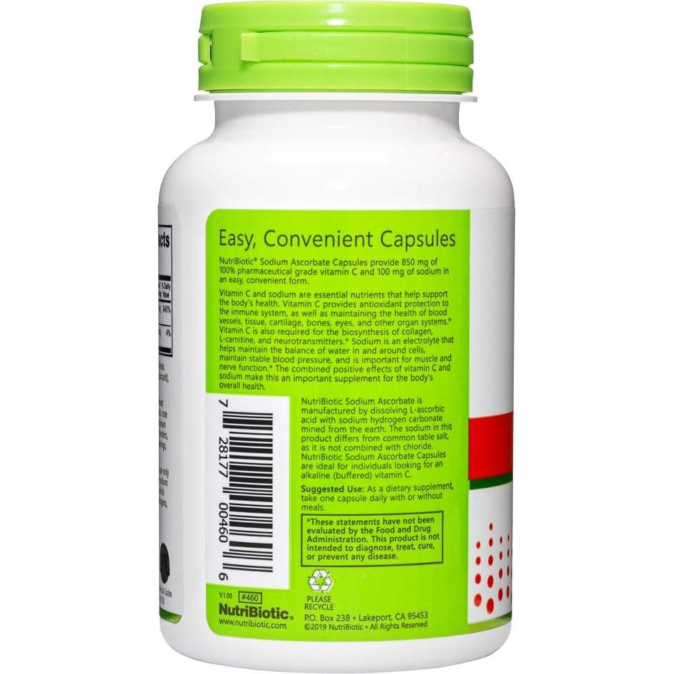 Cápsulas de Vitamina C Ascorbato Sódico NutriBiotic 100 Ct