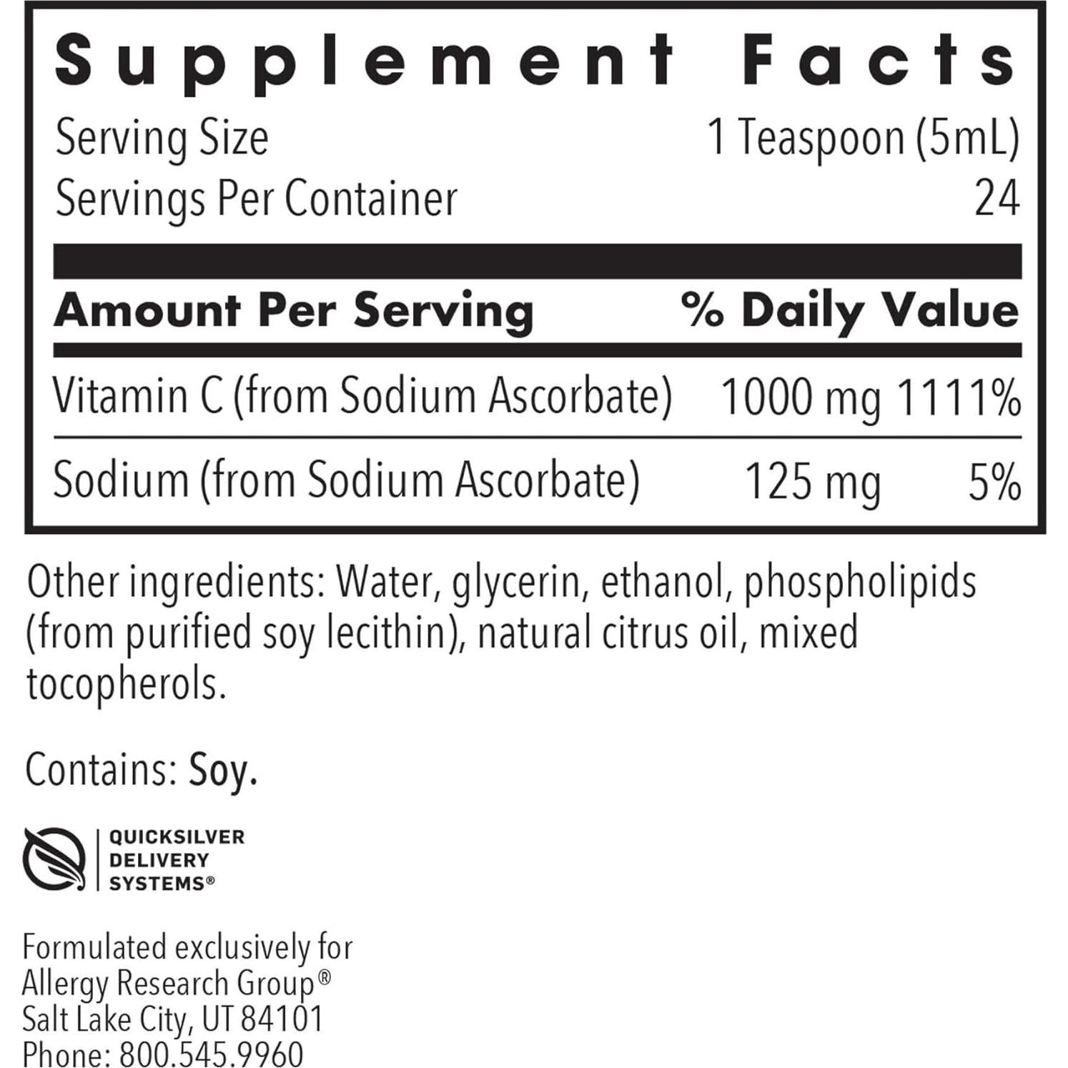 Suplemento Líquido de Vitamina C 1000mg Grupo Alergias 118ml