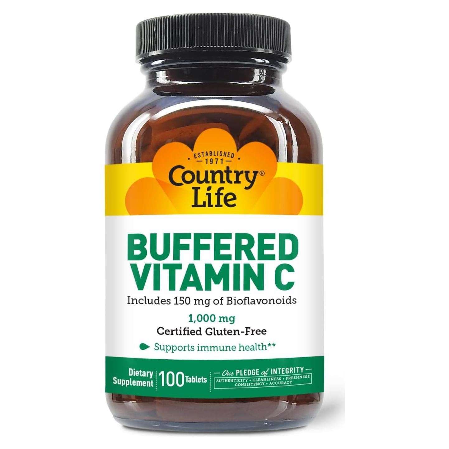 Vitamina C Buffered 1000mg Country Life - 100 Cápsulas Veganas