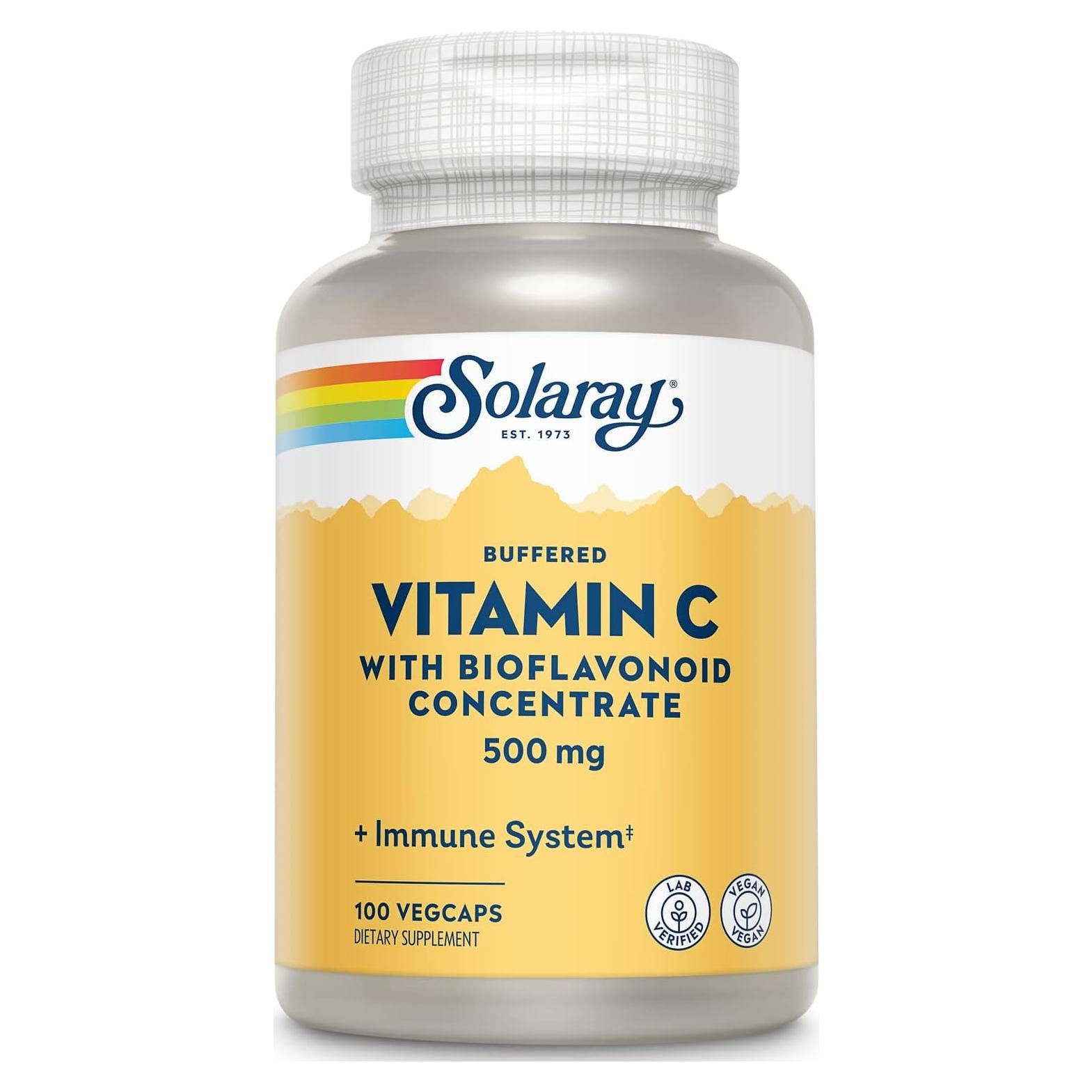 Vitamina C Acolchada Solaray 500mg con Bioflavonoides 100 VegCaps