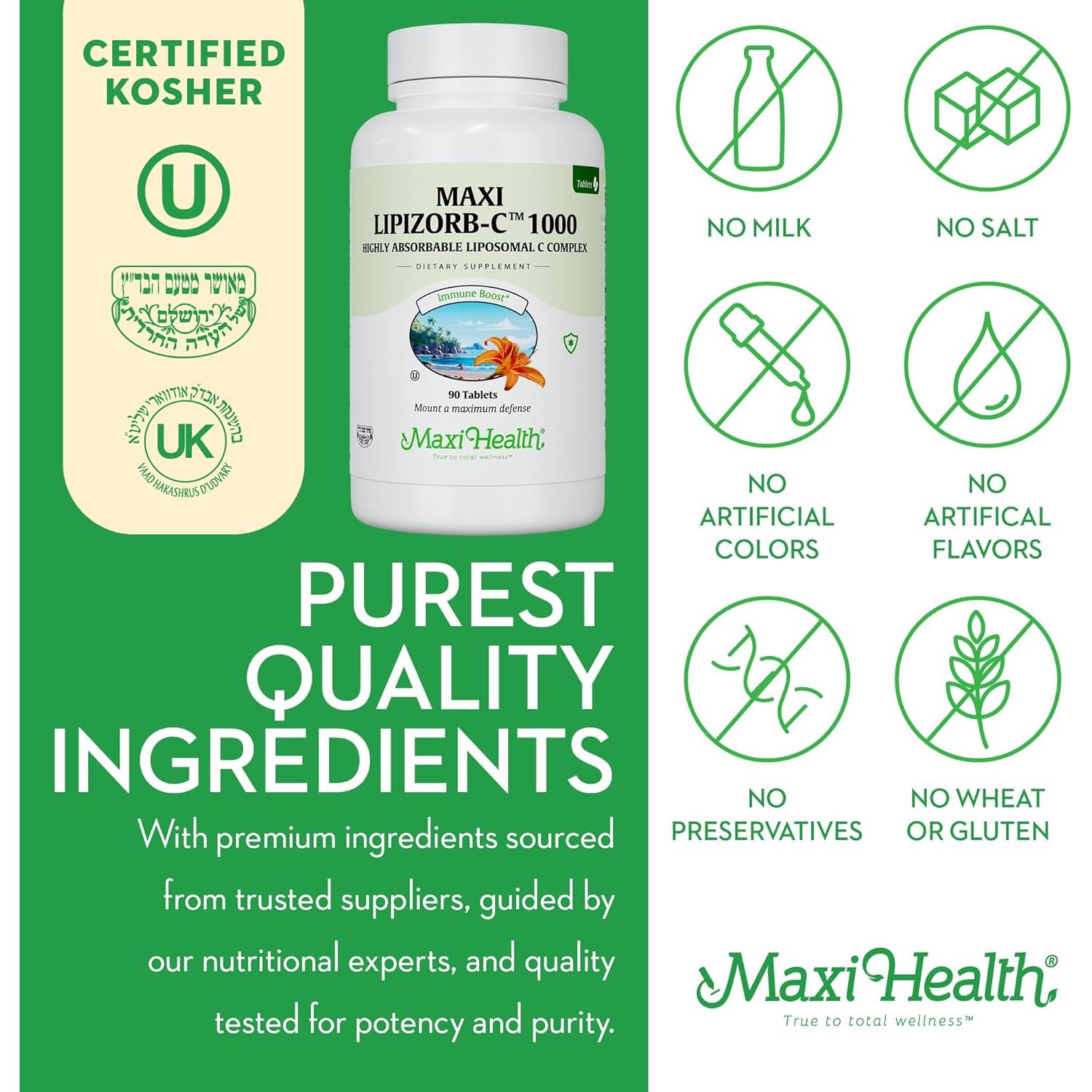 Suplemento de Vitamina C Liposomal 1000mg Maxi Health 90 Tabletas