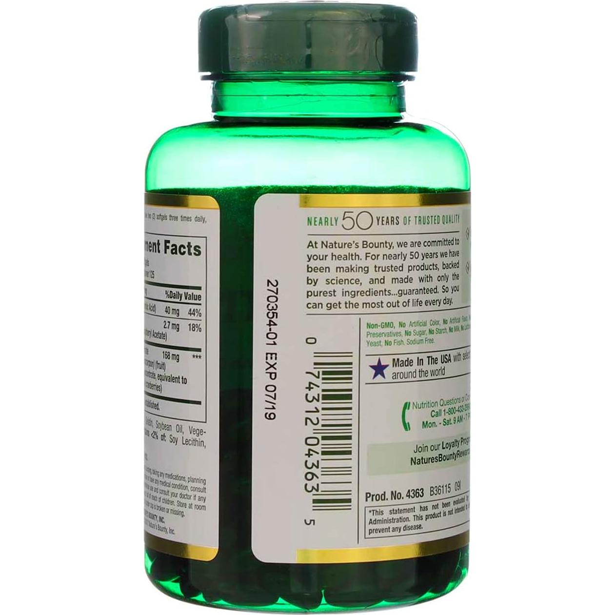 Cranberry Nature's Bounty 4200 mg con Vitamina C 250 Gelatinas