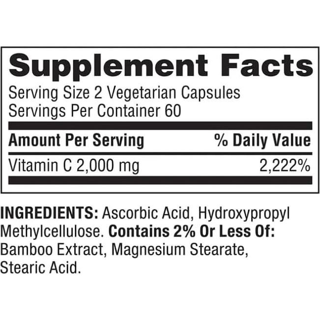 Cápsulas de Vitamina C Ultra Fuerte Spring Valley 2000 mg 120 Unidades