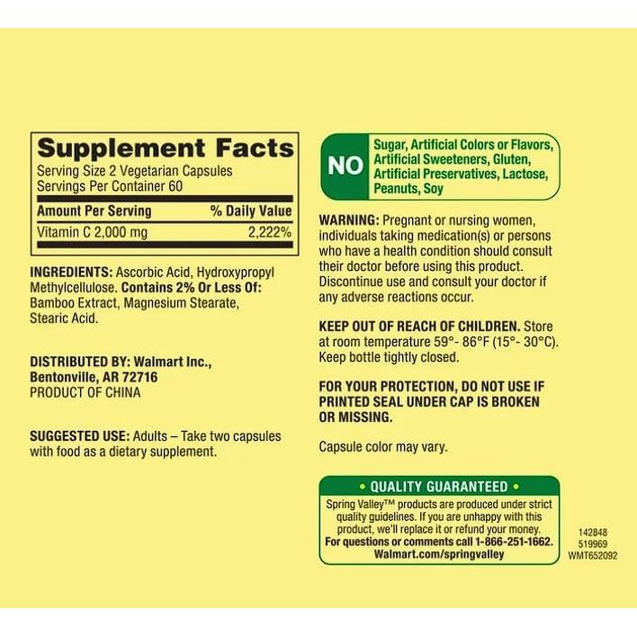 Cápsulas de Vitamina C Ultra Fuerte Spring Valley 2000 mg 120 Unidades