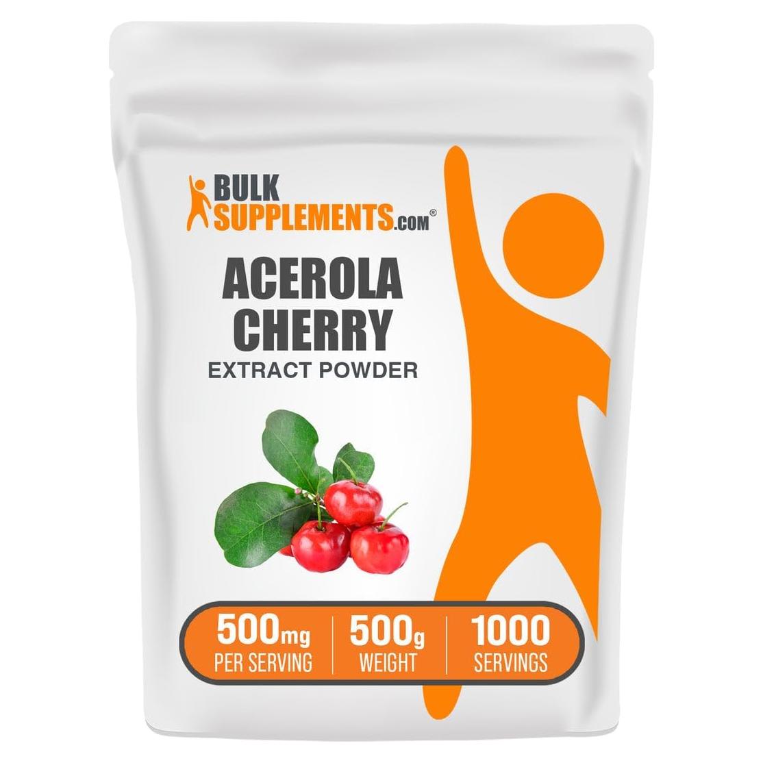 Polvo de Extracto de Cereza Acerola BulkSupplements 500g - Vitamina C Vegano
