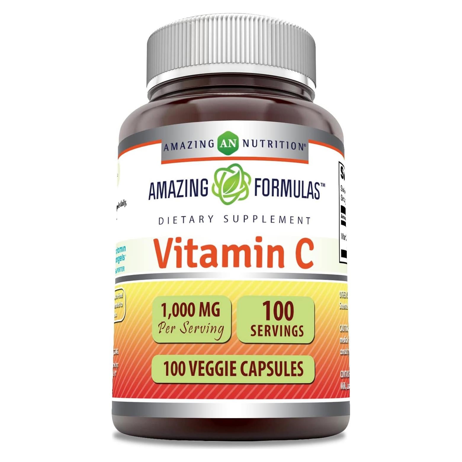 Suplemento de Vitamina C 1000 Mg Fórmulas Asombrosas - 100 Cápsulas Vegetales