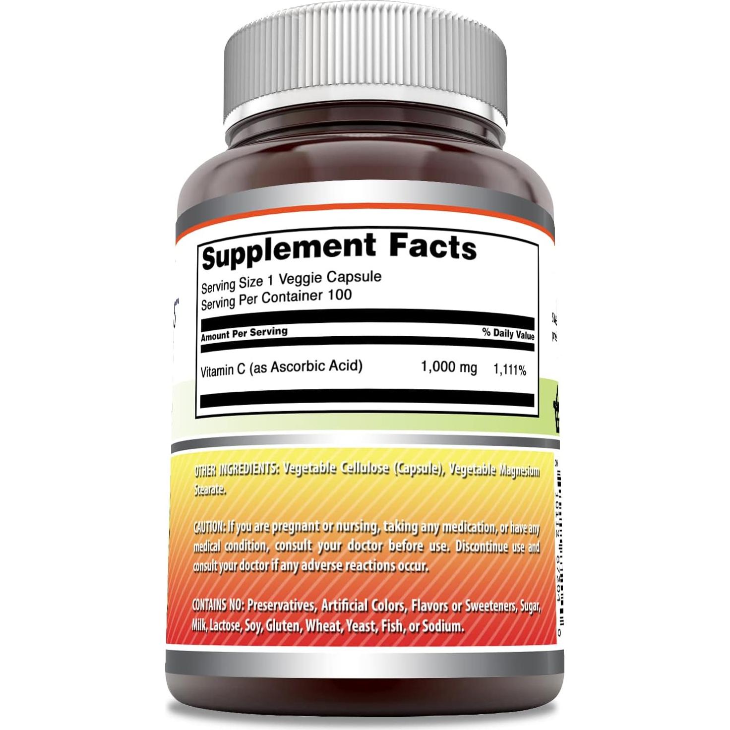 Suplemento de Vitamina C 1000 Mg Fórmulas Asombrosas - 100 Cápsulas Vegetales