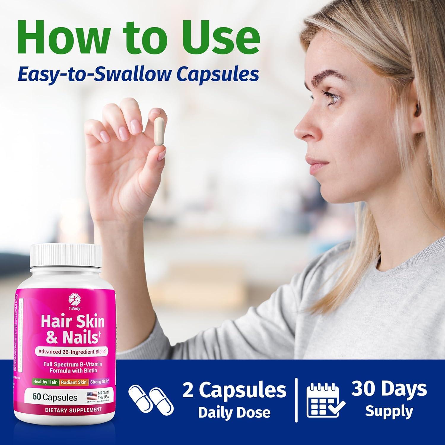 Suplemento 1 Cuerpo Vitaminas Cabello Piel Uñas 60 Cápsulas Veganas