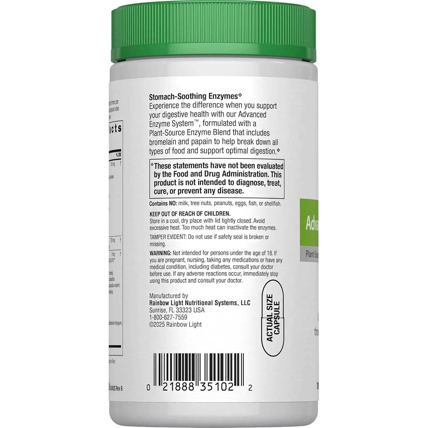 Suplemento Enzimático Avanzado Rainbow Light 180 Cápsulas