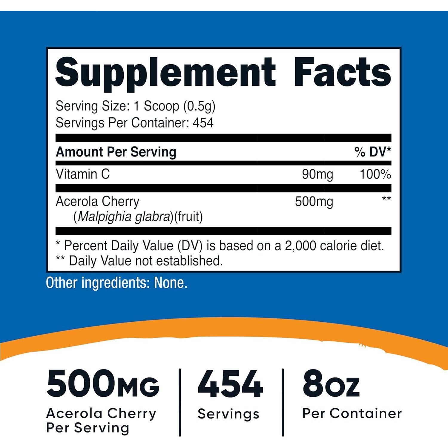 Nutricost Vitamina C Natural Polvo de Cereza Acerola 227g