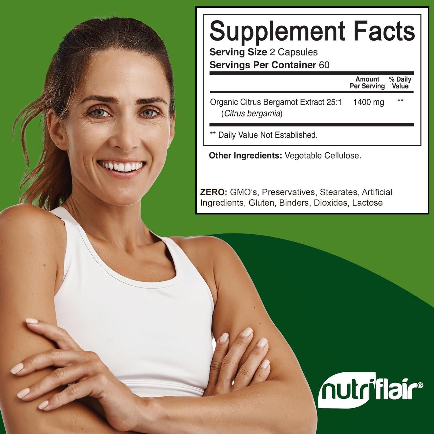NutriFlair Bergamota Cítrica Orgánica 1400mg 120 Cápsulas