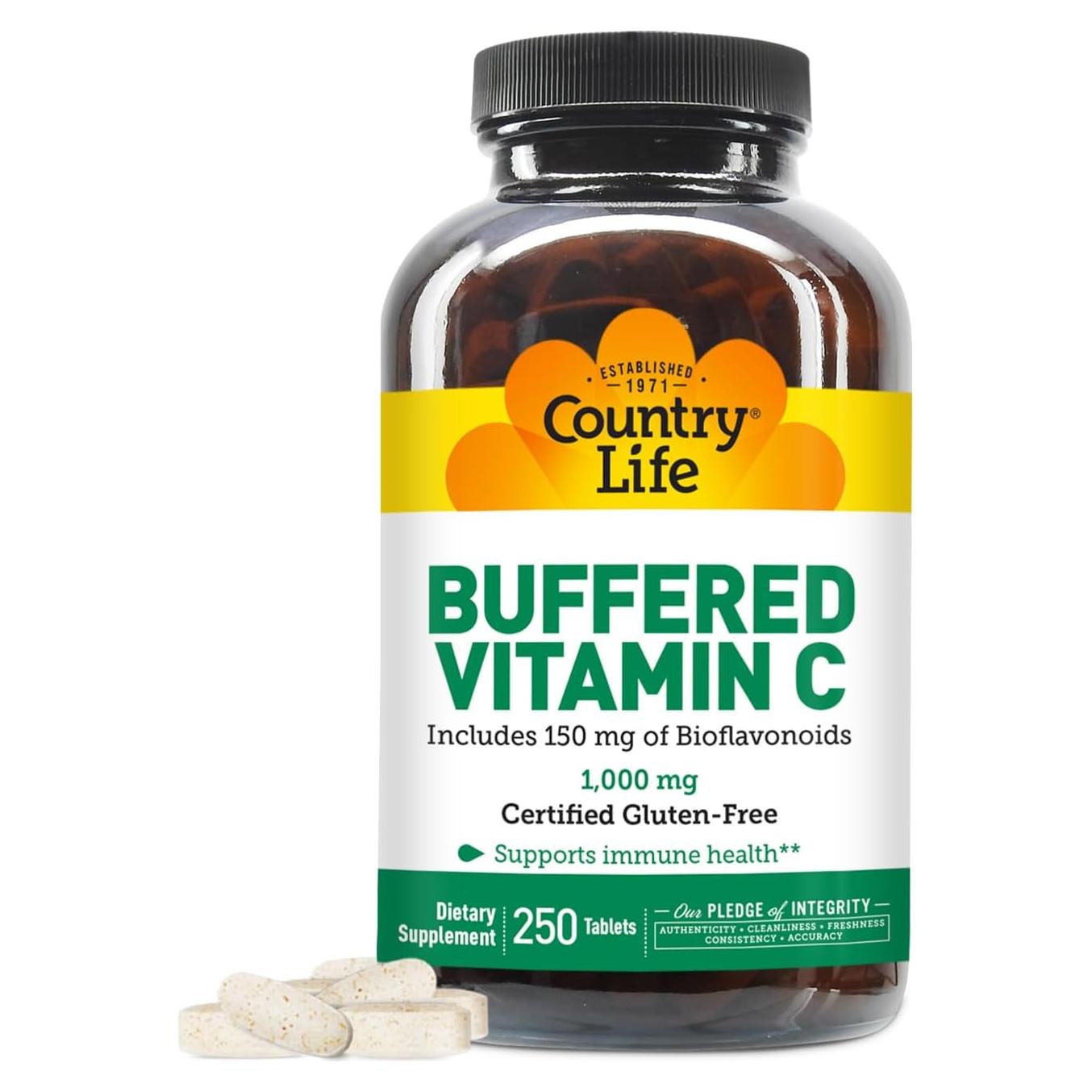 Vitamina C Buffered 1000mg Country Life - 250 Cápsulas Veganas