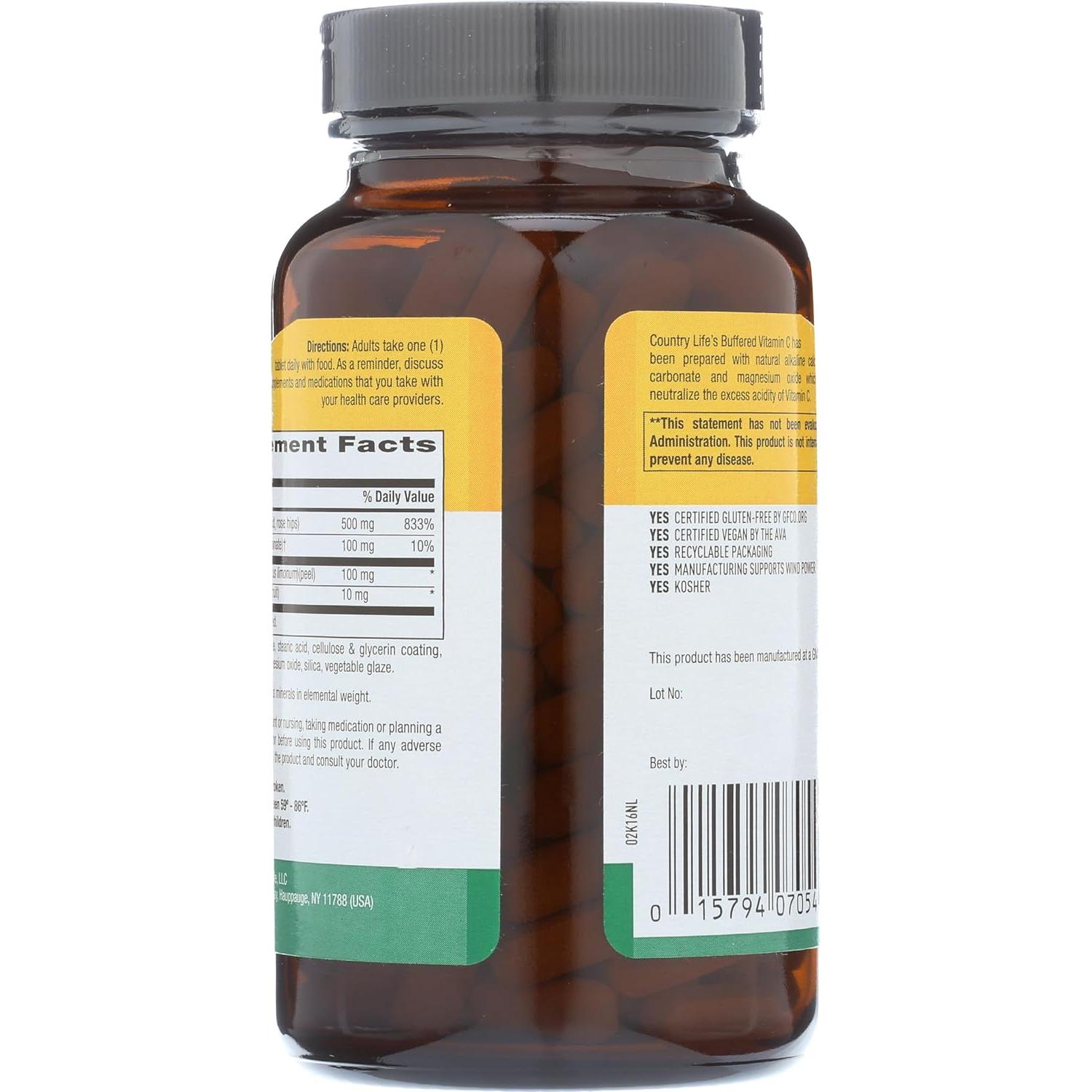 Vitamina C Amortiguada Country Life 500mg 250 Tabletas Veganas