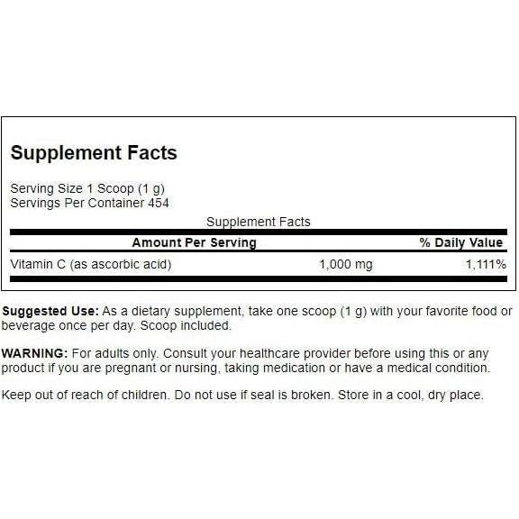 Polvo de Vitamina C Swanson 1000 mg 454 g Antioxidante