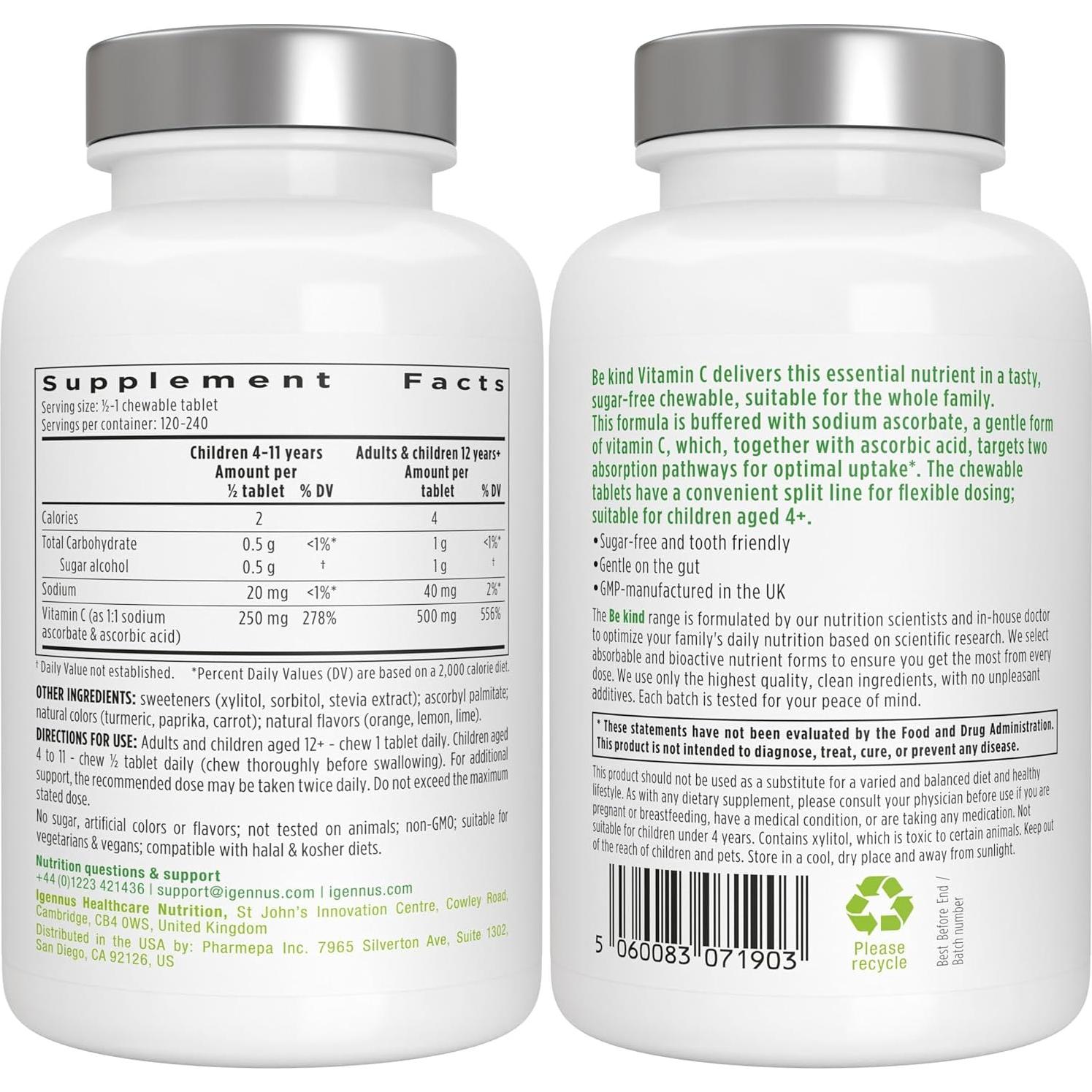 Vitamina C Masticable Igennus 500mg Sin Azúcar 120 Porciones