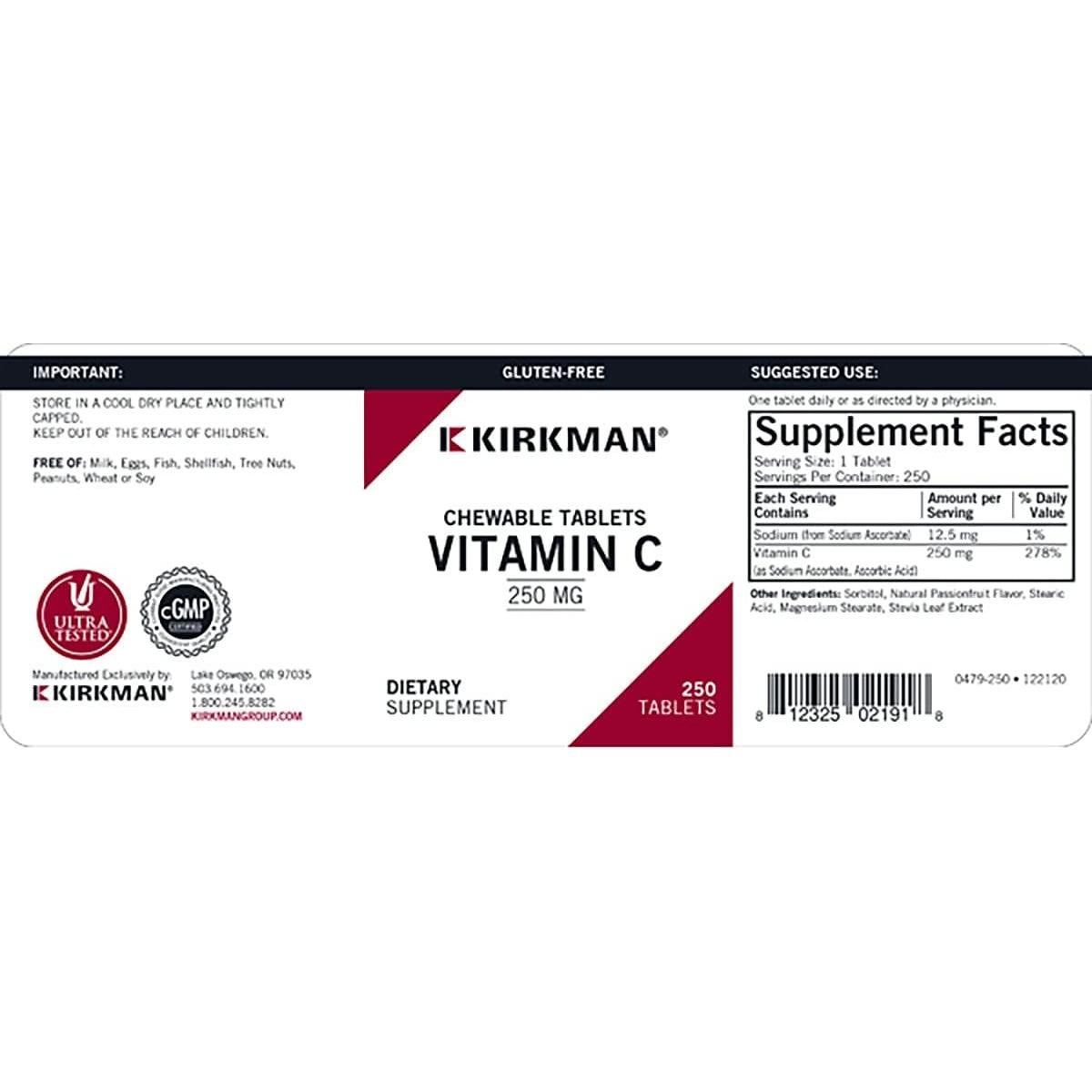 Tabletas Masticables de Vitamina C 250 mg Kirkman - 250 Unidades