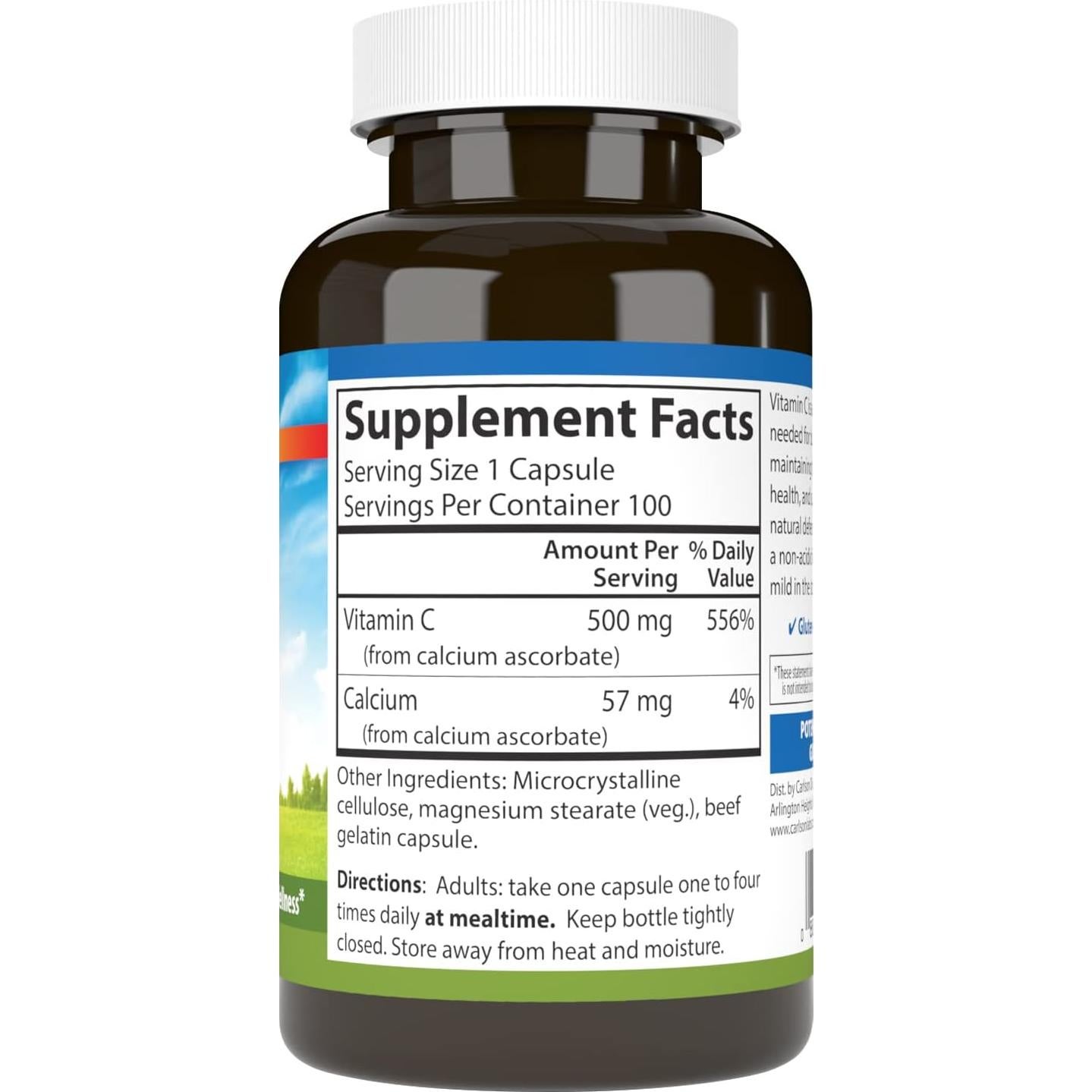 Carlson Vitamina C Bufferizada 500 mg 100 Cápsulas Antioxidante