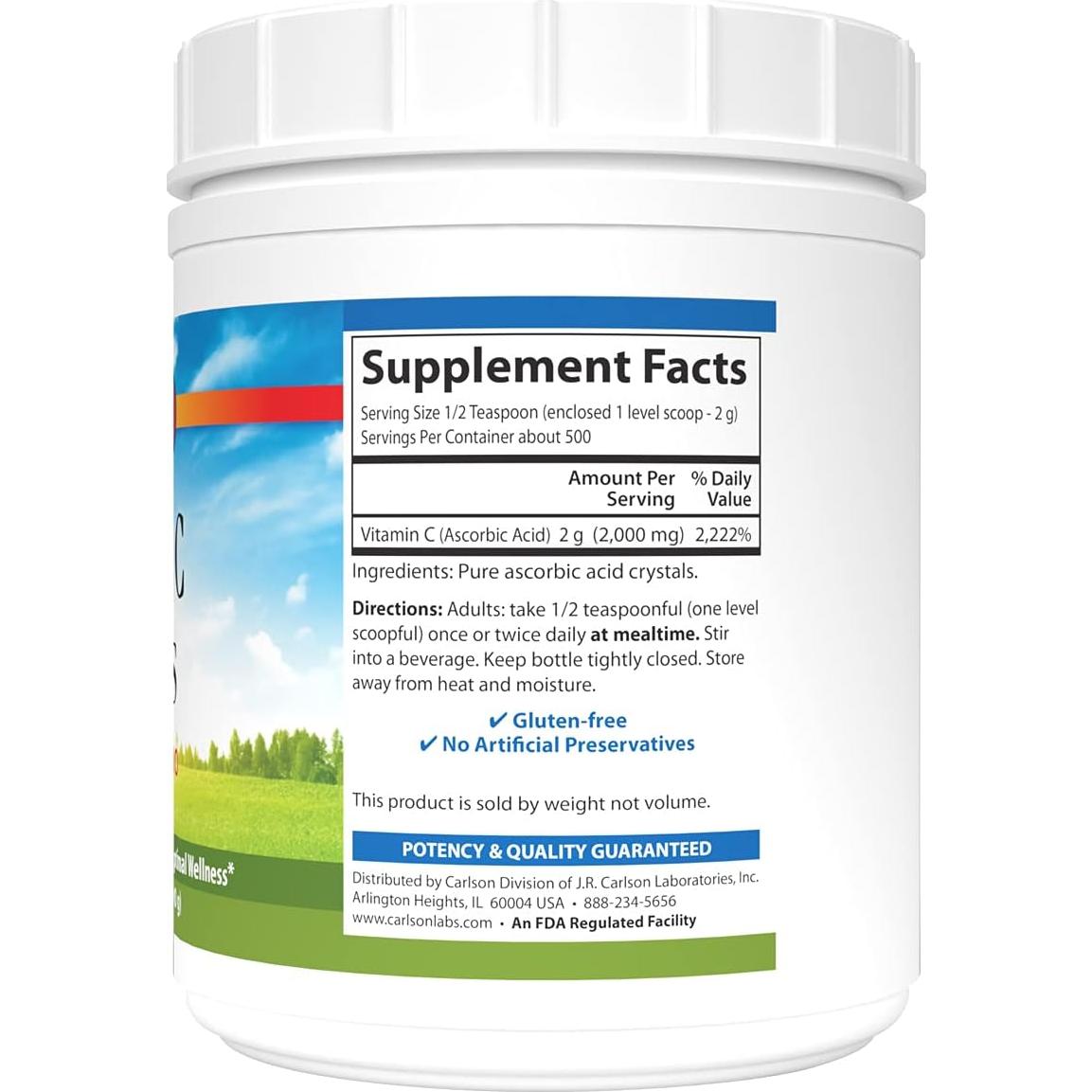 Cristales de Vitamina C Carlson 2000 mg No-OGM 1000 g