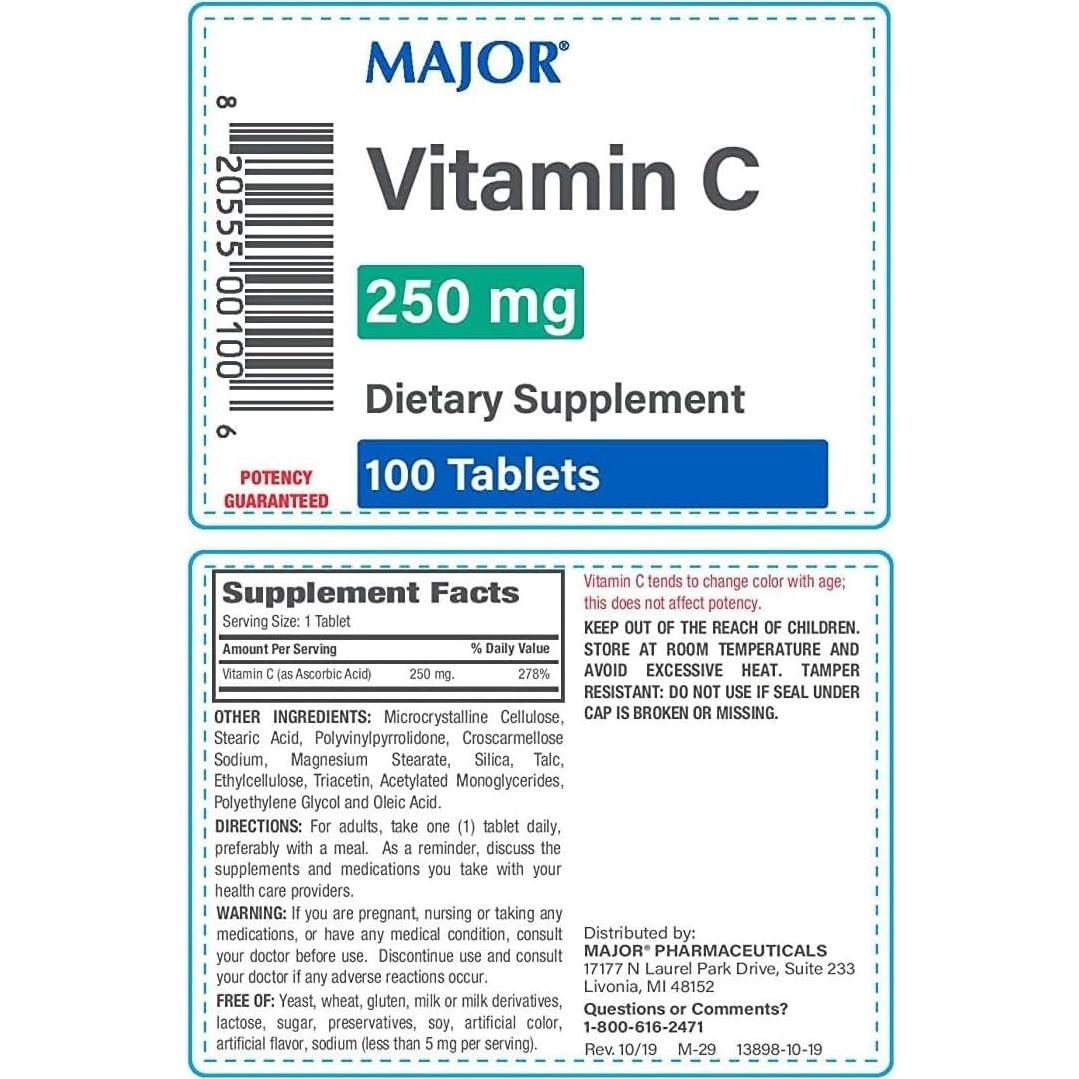 Suplemento Dietético Major Vitamina C 100 Tabletas 250mg