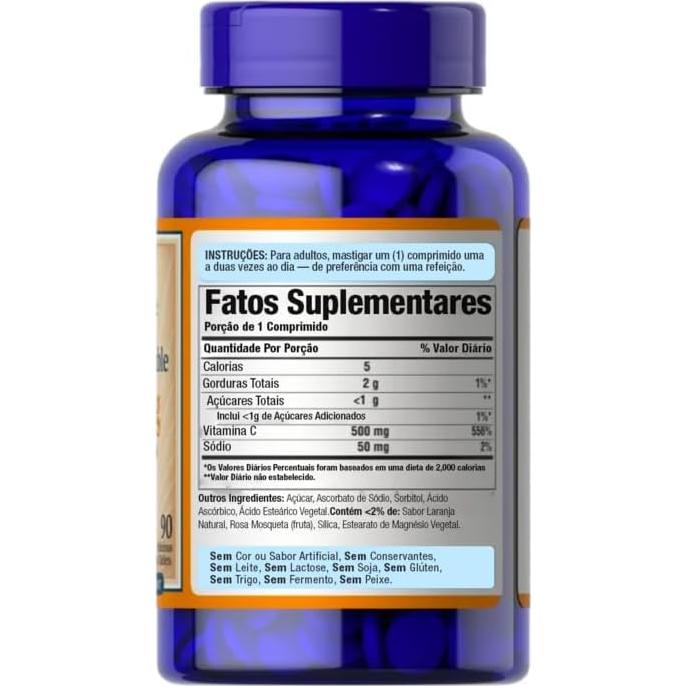 Vitamina C Masticable Puritan's Pride 500 mg con Rosa Mosqueta