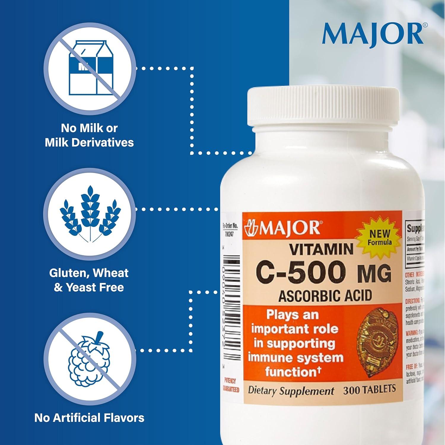 Tabletas de Vitamina C 500 mg Major - Suplemento Dietético - 300 Unidades