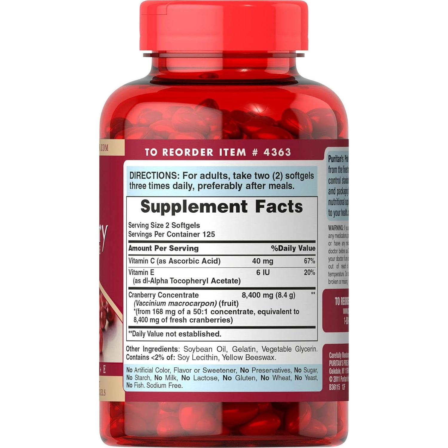 Concentrado de Arándano Puritan's Pride 4200 mg 250 Cápsulas