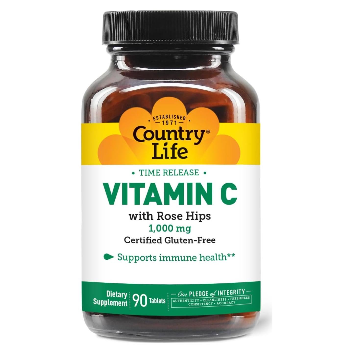 Country Life Vitamina C 1000mg con Rosa Mosqueta - 90 Tabletas Veganas