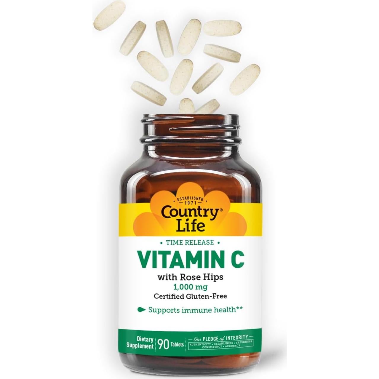 Country Life Vitamina C 1000mg con Rosa Mosqueta - 90 Tabletas Veganas