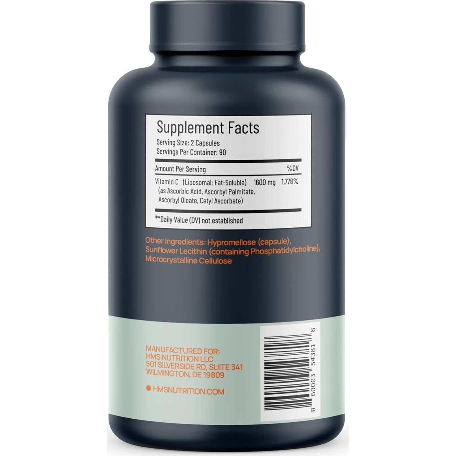 Vitamina C Liposomal 1600mg HMS Nutrition - 180 Cápsulas