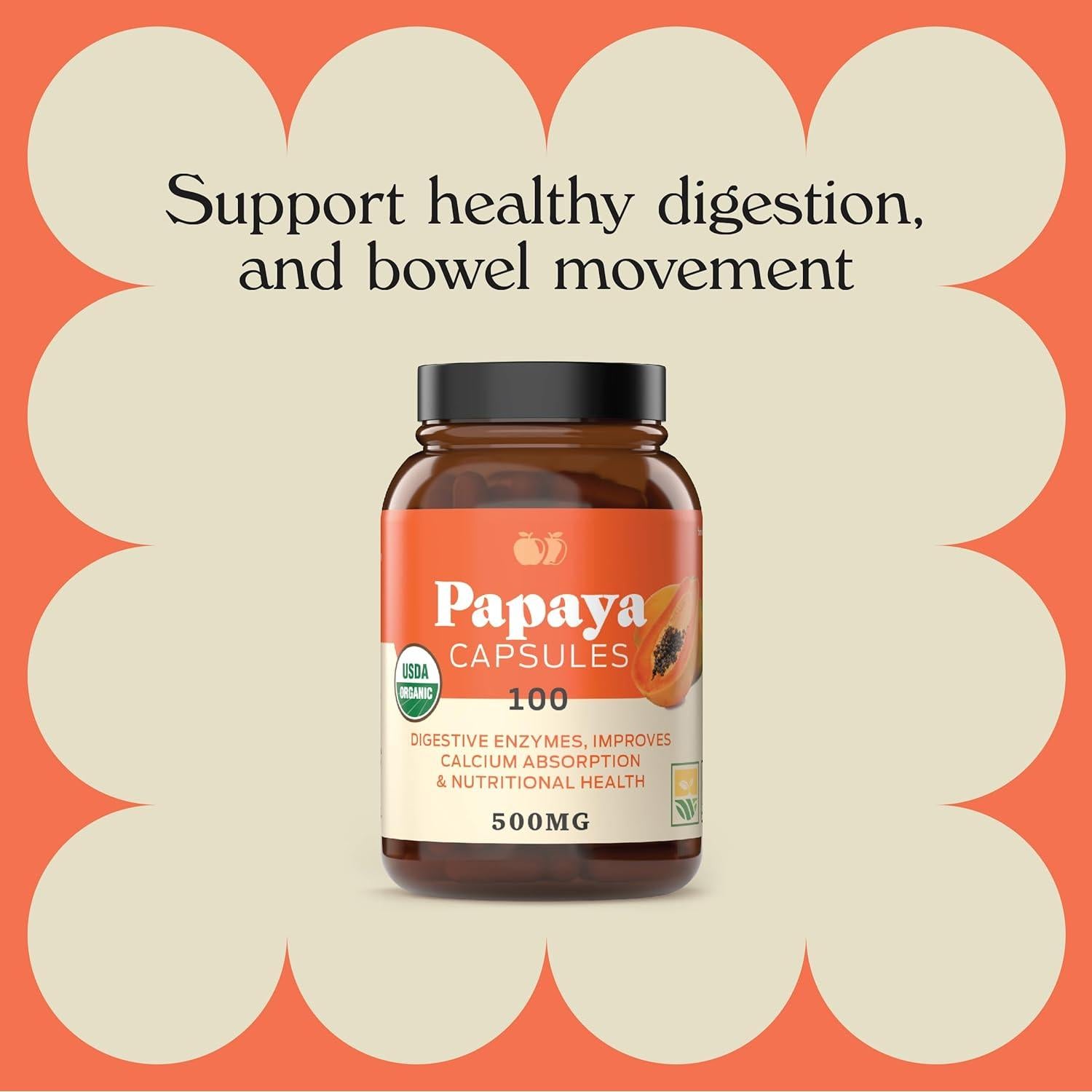 Cápsulas de Enzimas de Papaya Orgánica Complete Natural - 500mg