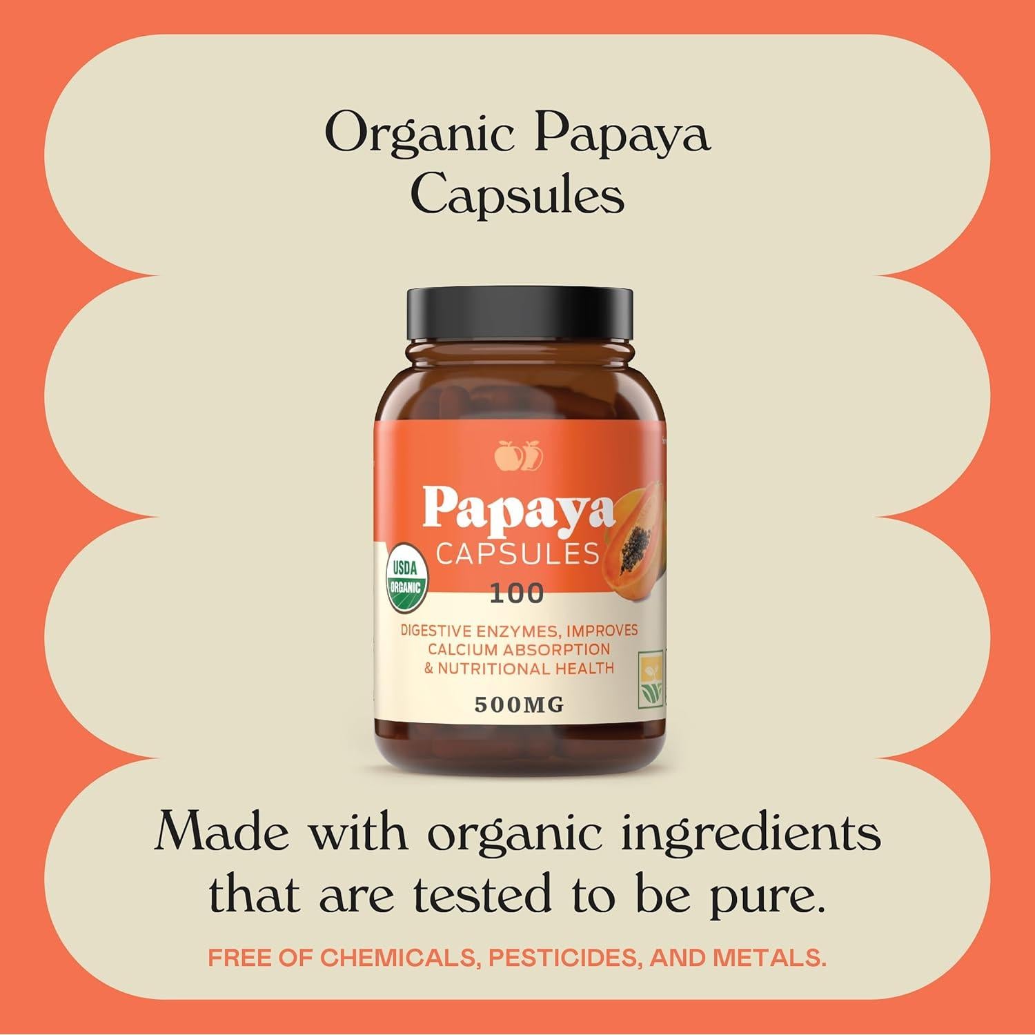 Cápsulas de Enzimas de Papaya Orgánica Complete Natural - 500mg