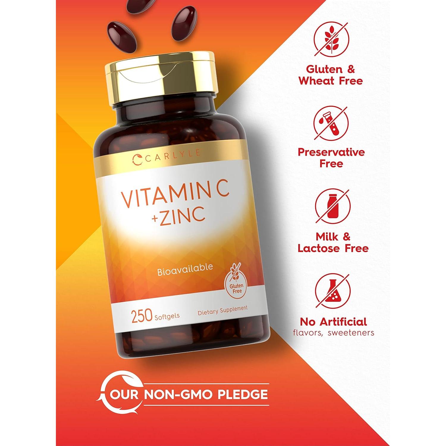 Carlyle Vitamina C con Zinc 250 Gelatinas Blandas 180mg/100mg