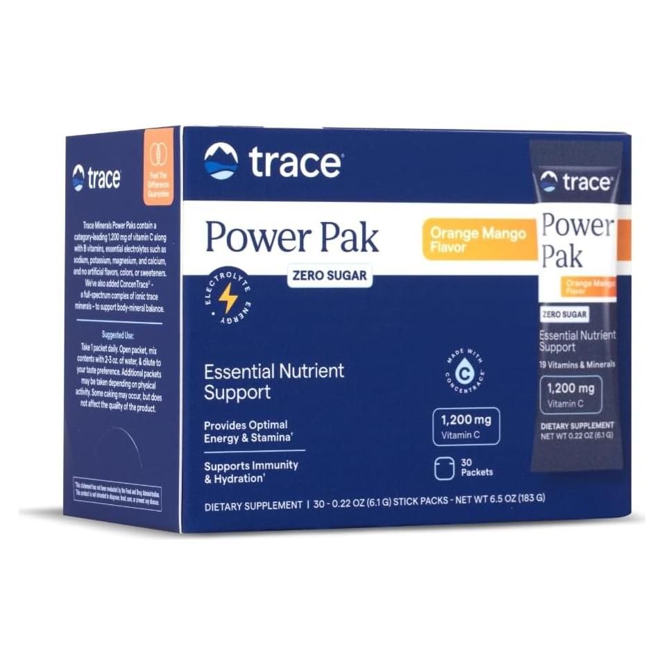 Trace Minerals Power Pak Sin Azúcar - Naranja Mango, 30 Porciones