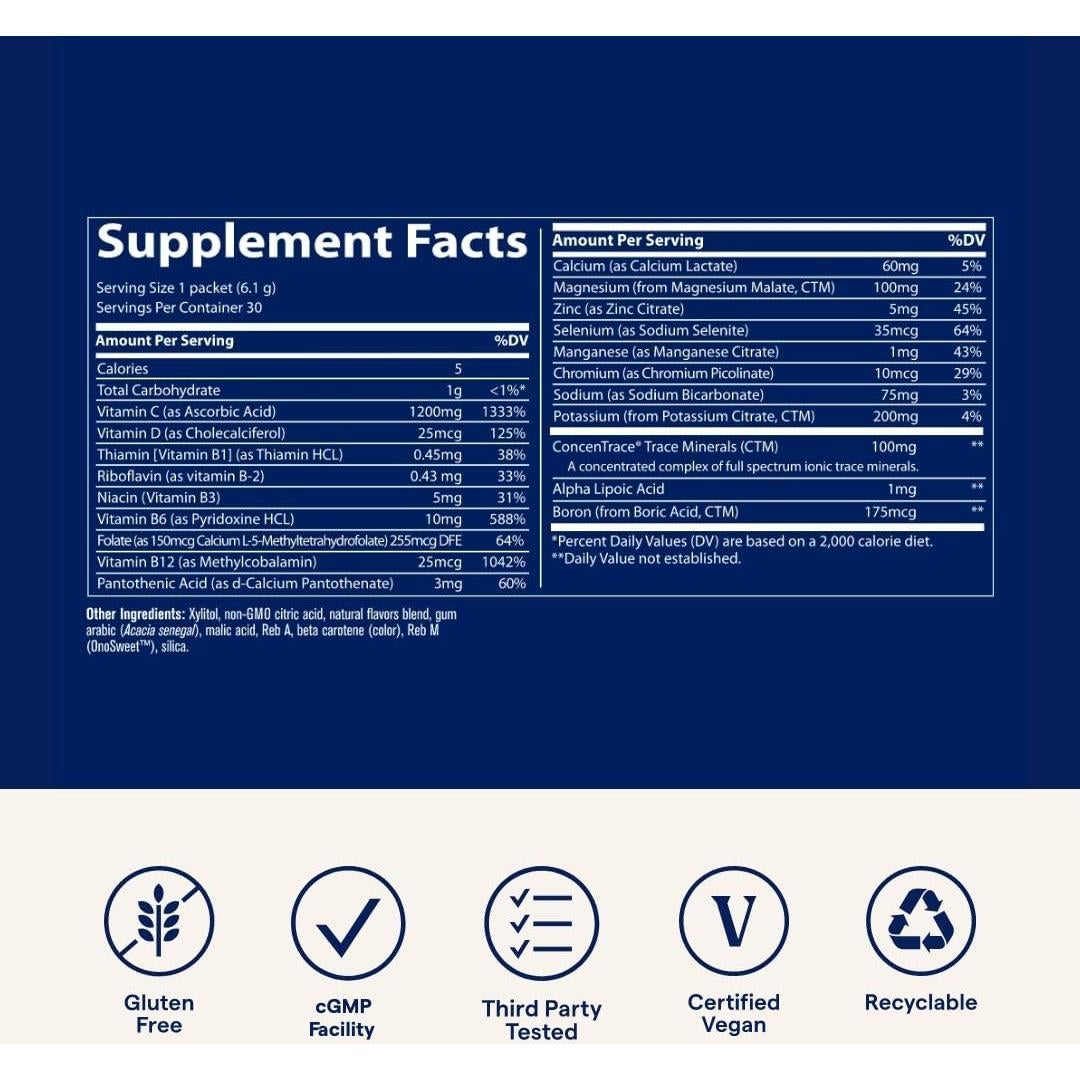 Trace Minerals Power Pak Sin Azúcar - Naranja Mango, 30 Porciones