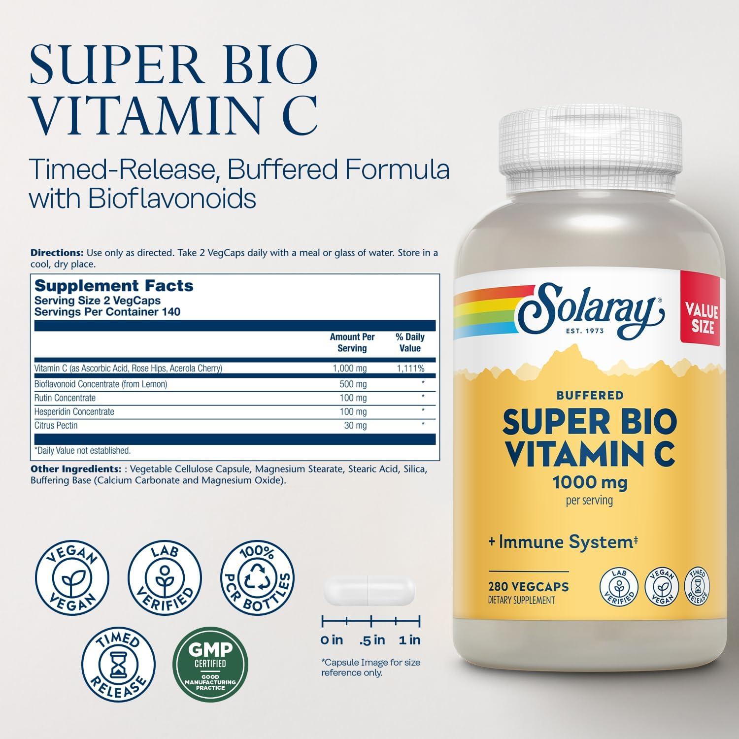 Vitamina C Solaray 1000mg Liberación Prolongada 180 VegCaps