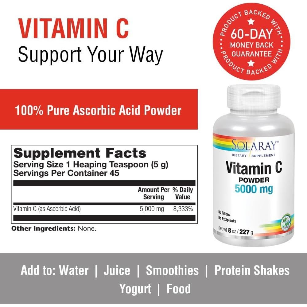 Polvo de Vitamina C Solaray 226.8 g - Antioxidante y Colágeno