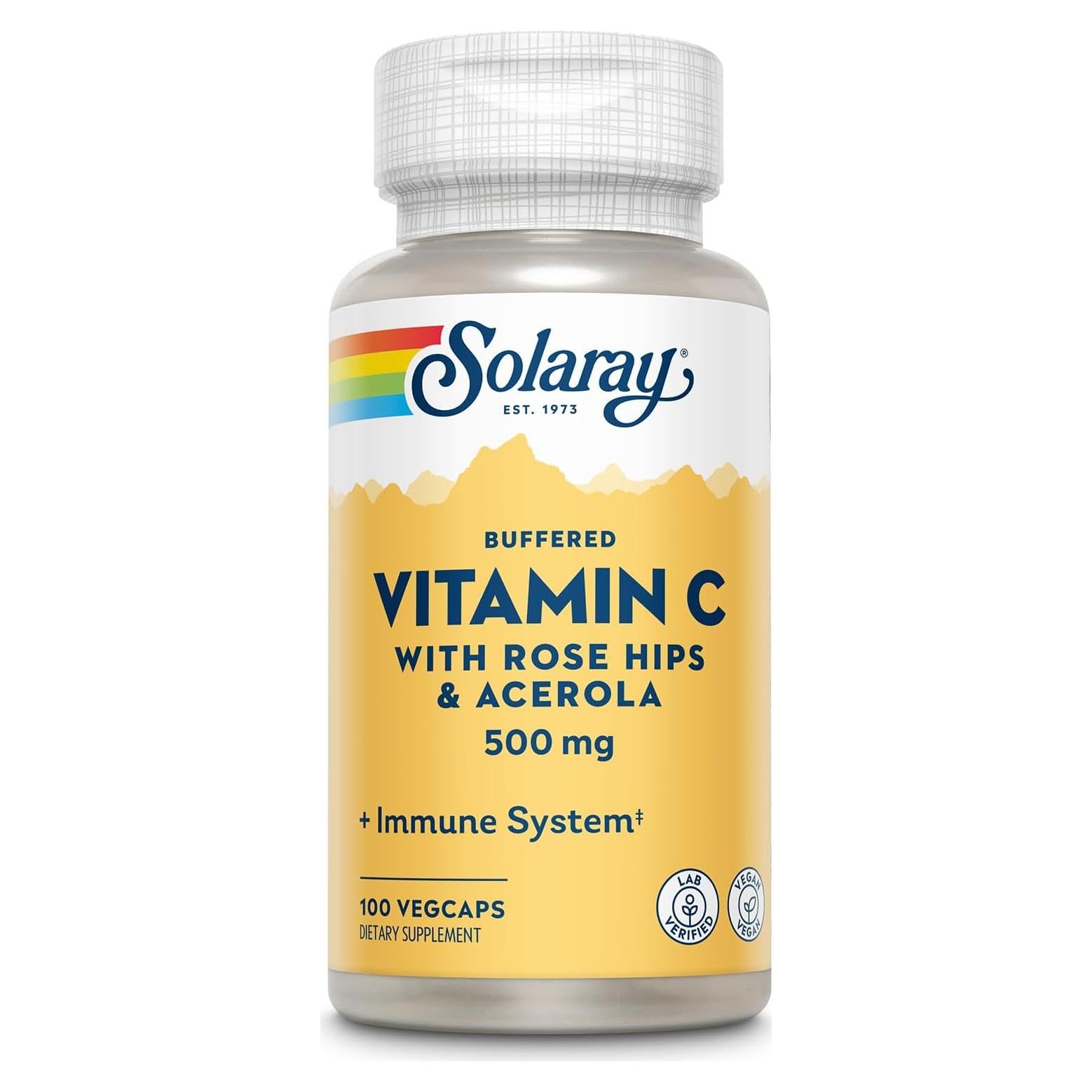 Vitamina C 500mg Solaray con Rosa Mosqueta y Acerola - 100 VegCaps