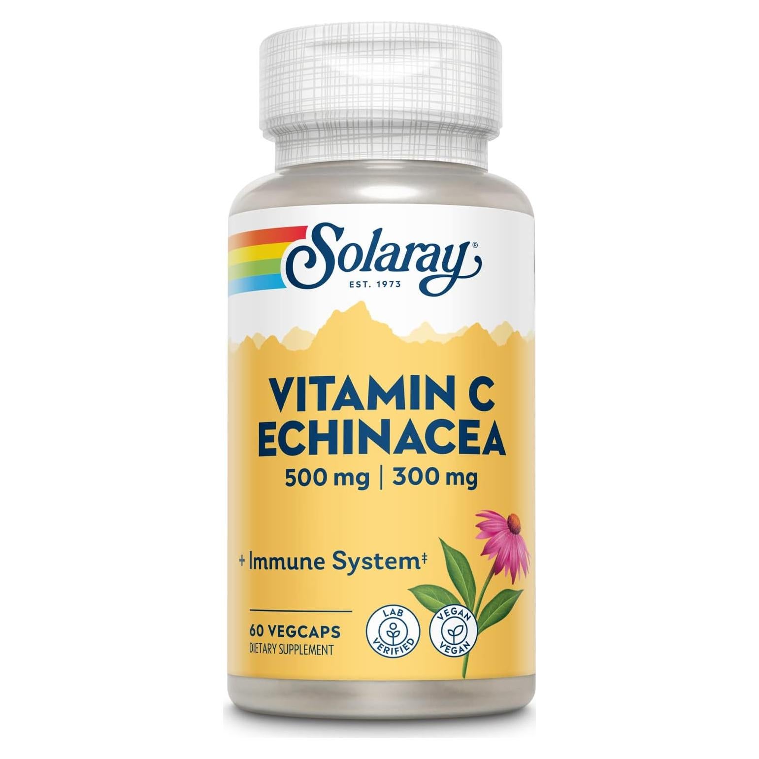 Vitamina C 500mg y Equinácea 300mg Solaray | 60 VegCaps