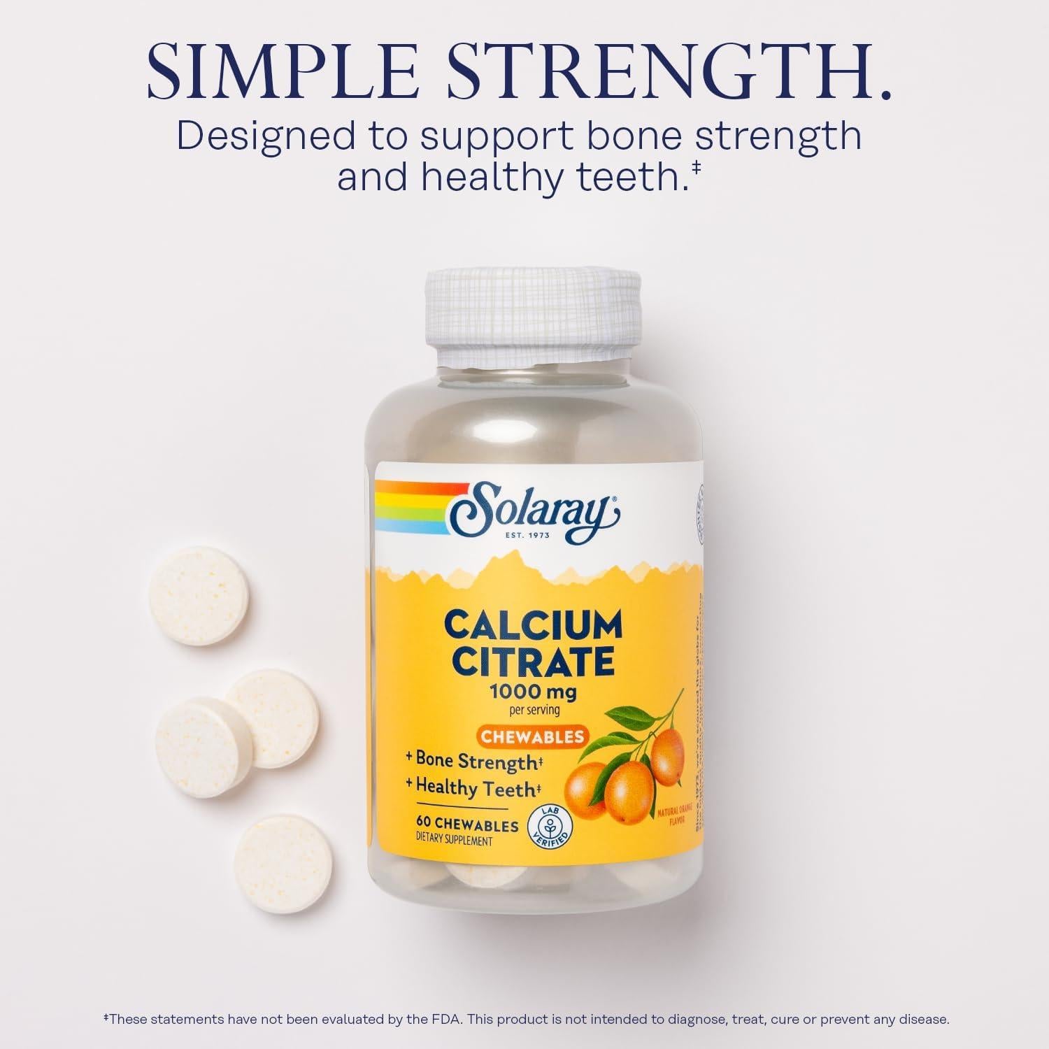 Citrato de Calcio Solaray 1000 mg Masticables Sabor Naranja