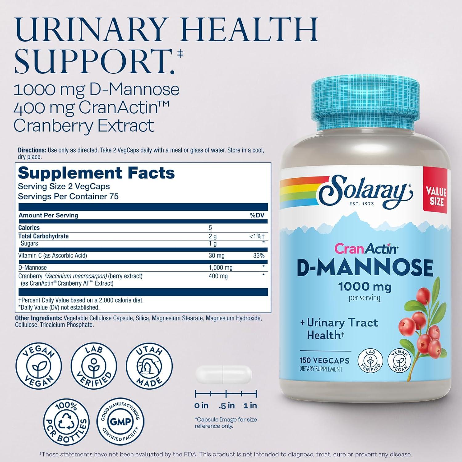Solaray D-Mannose 1000mg + CranActin 400mg - 150 VegCaps