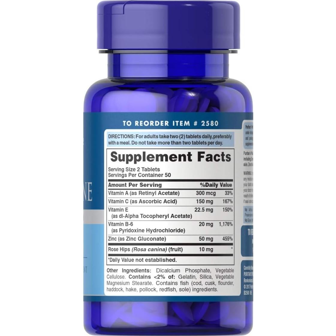 Suplemento de Zinc Puritan's Pride para Piel Acneica 100 Tabletas