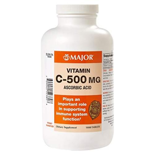 Tabletas de Vitamina C 500 mg Major - Suplemento Dietético 1000 Unidades