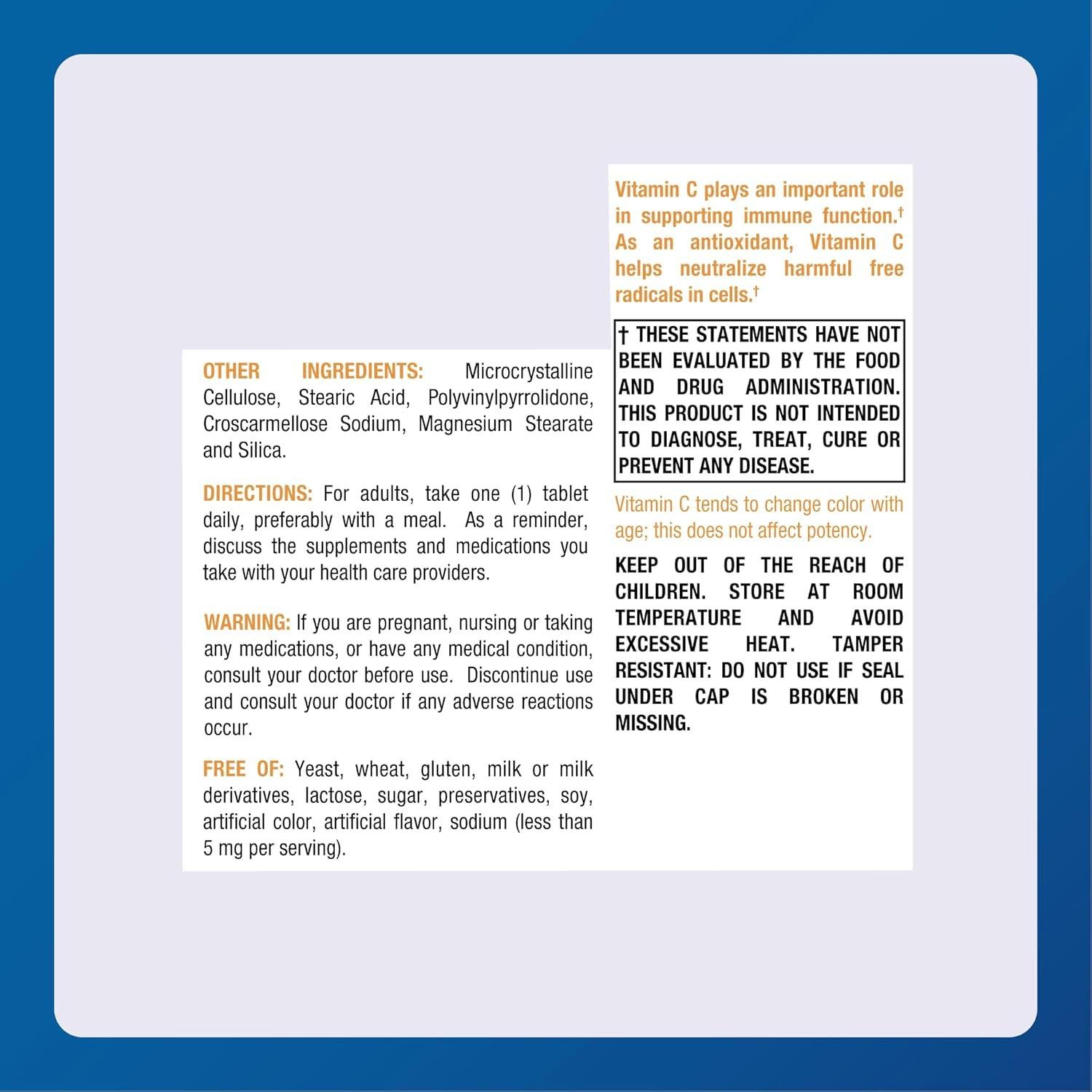 Tabletas de Vitamina C 500 mg Major - Suplemento Dietético 1000 Unidades