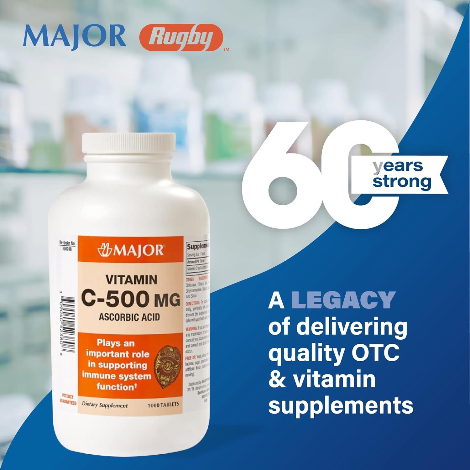 Tabletas de Vitamina C 500 mg Major - Suplemento Dietético 1000 Unidades