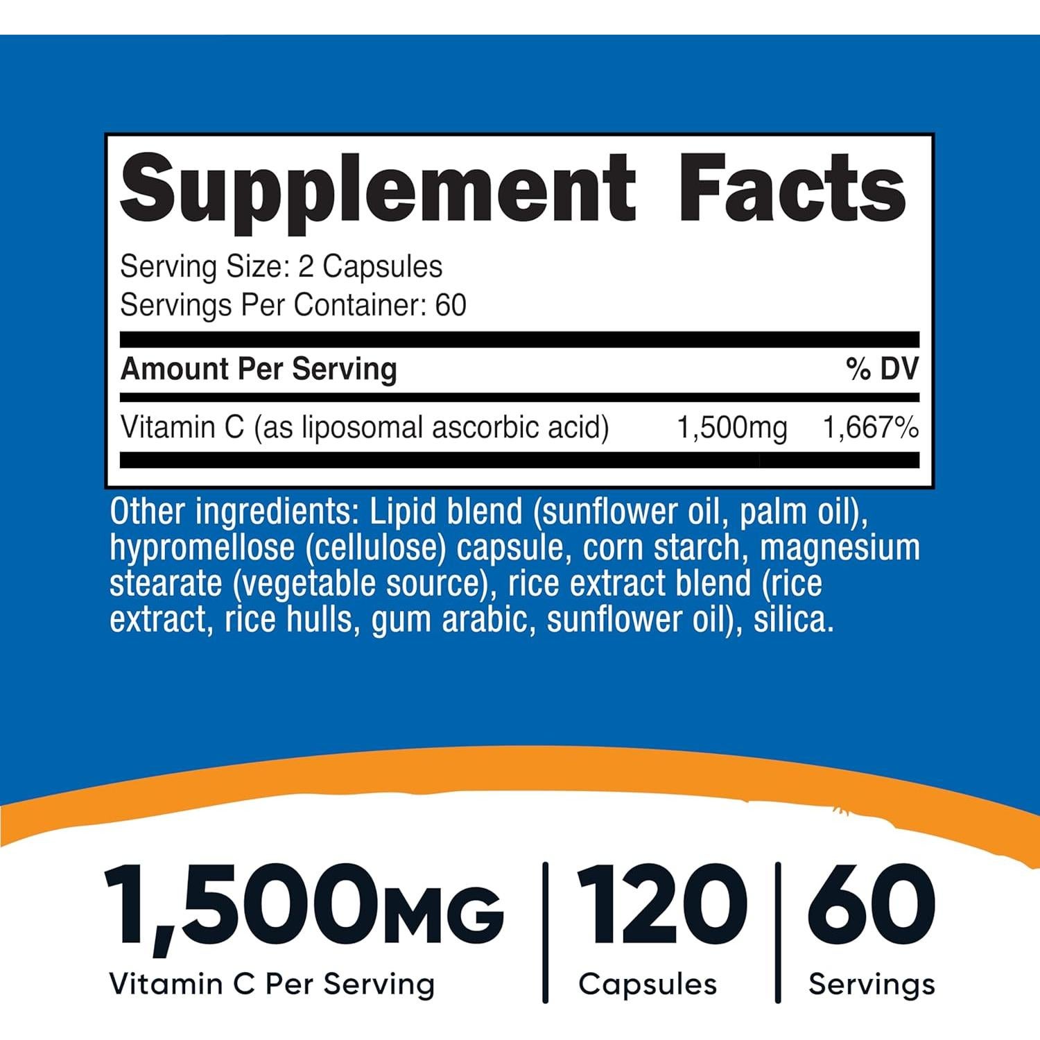 Nutricost Vitamina C Liposomal 1500mg 120 Cápsulas Veganas